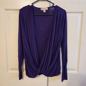 MICHAEL Michael Kors deep purple long-sleeved draping cross-over blouse